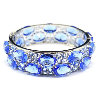 24x20mmEye Catching 51.2g Big Size Pink Kunzite Blue Aquamarine Violet Tanzanite Iolite Silver Bangle Bracelet 7.5inch
