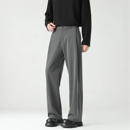 Men's Spring Essential Suit Pants Elastic Waist Loose Straight Black Gray Casual Business Work Slacks Fashion Trendy Daily Wear