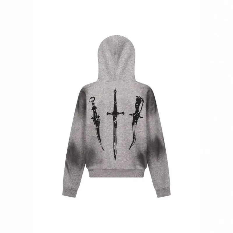 Retro Hooded Sweatshirt Loose Fitting Men's and Women's Pullover Fashionable Street Style Printed Vintage Fur Collar Sweatshirt