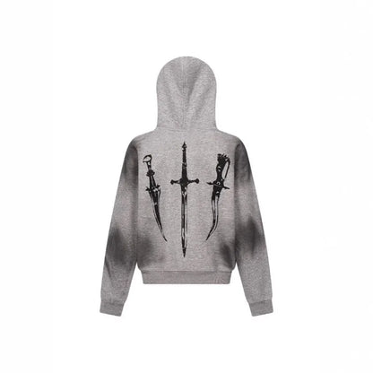 Retro Hooded Sweatshirt Loose Fitting Men's and Women's Pullover Fashionable Street Style Printed Vintage Fur Collar Sweatshirt