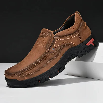Sapatos Masculinos de Couro Artesanais Casuais para Uso ao Ar Livre Loafers Masculinos de Couro Mocassins Sapatos de Caminhada Antiderrapantes