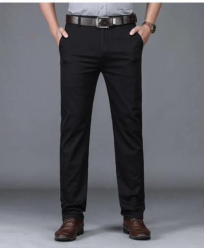 Business Men's 98% Cotton Straight Casual Pants Plus Size Loose Stretch Autumn Winter Office Trousers Classic Male Clothing