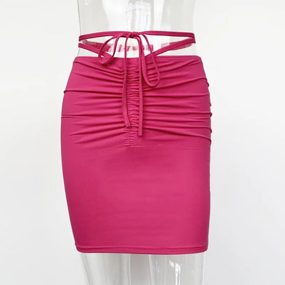 2026New Summer Women's ClothinginsHot girl high-waisted bodycon skirt European and American drawstring tie-up mini skirt
