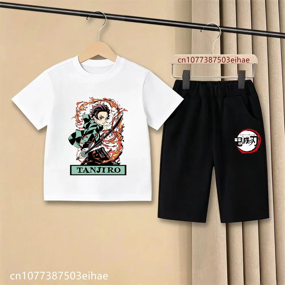 Demon Slayer Ghost Blade Art Print Kids T-Shirt Casual Shorts Manga Anime Style Boys Girls Summer Daily Casual Two Piece Outfit