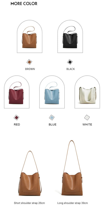 Lady Women Hobo Bucket Bag Split Leather Fashion Shoulder Bags Large Capacity Handbag Wide Adjustable Strap Female Bags