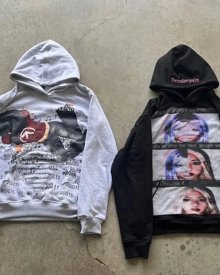 Vintage Style Hoodie Embroidery Print Hoodies Women Grunge Sweatshirt Tops Streetwear Harajuku Gothic Y2k Women Clothing
