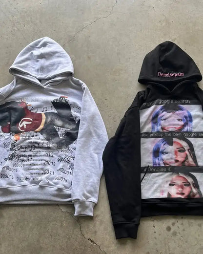 Vintage Style Hoodie Embroidery Print Hoodies Women Grunge Sweatshirt Tops Streetwear Harajuku Gothic Y2k Women Clothing