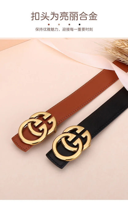 Ladies genuine leather belt, versatile decoration for business and casual wear, simple and fashionable, with a high-end feel.