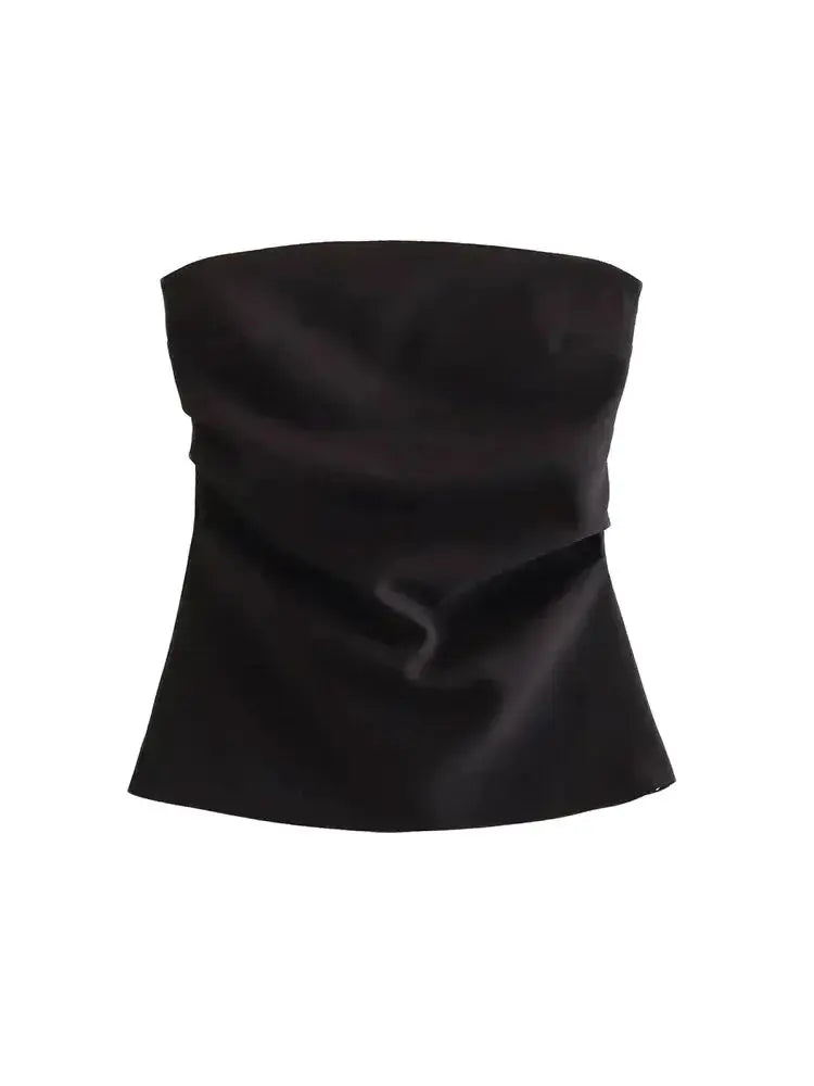 Strapless Draped Bustier Tops for Women, Straight Neck, Back Zipper, Female Camis, Fashion