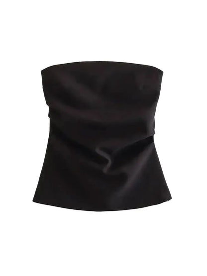 Strapless Draped Bustier Tops for Women, Straight Neck, Back Zipper, Female Camis, Fashion