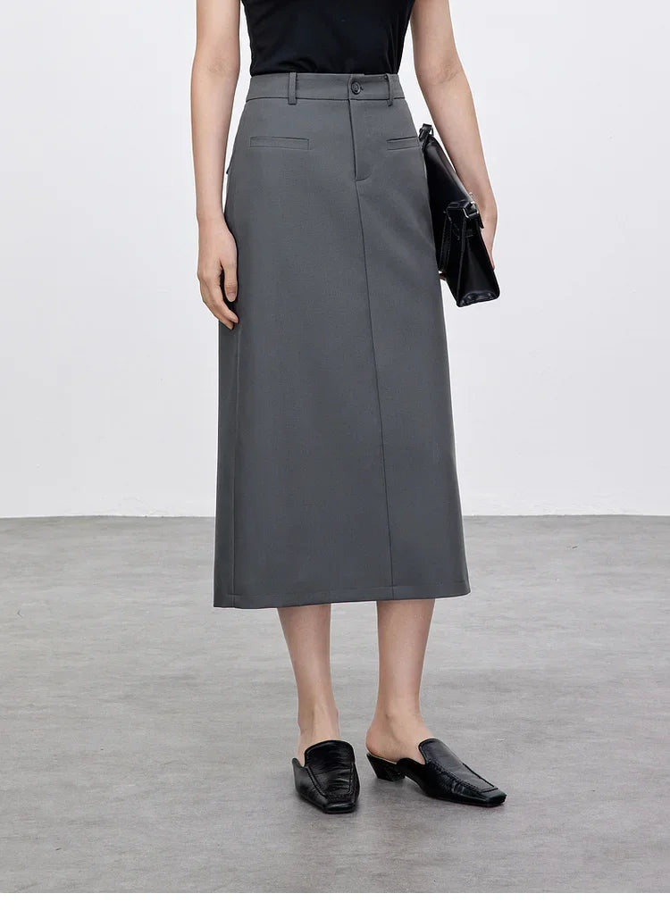 Retro Straight Tube Midi Skirt For Women Spring 2026 Preppy Style High Waist Slimming Split Mid Length Skirt 151Q59211