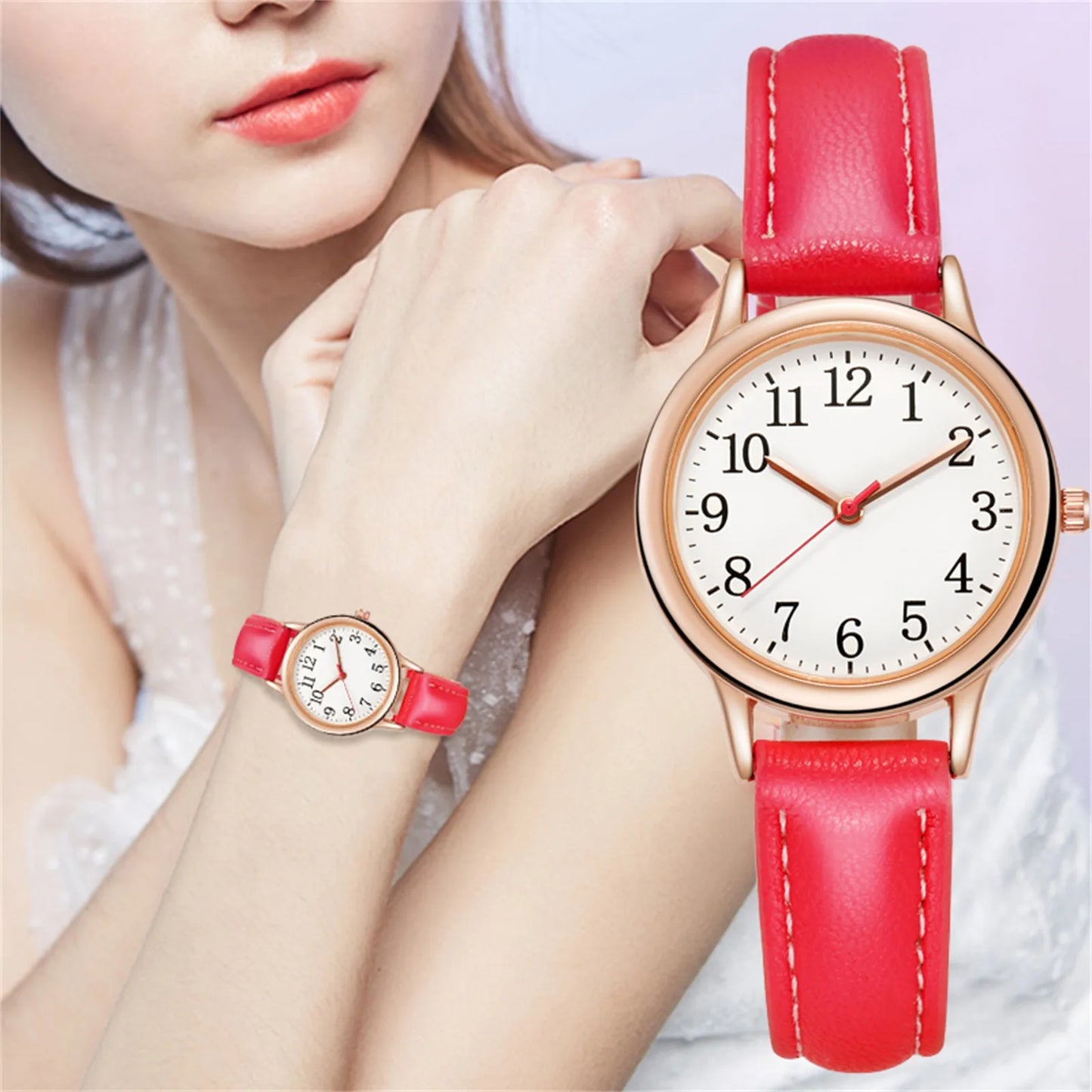 Women Quartz Fine Watch Easy To Read Arabic Numerals Simple-Dial