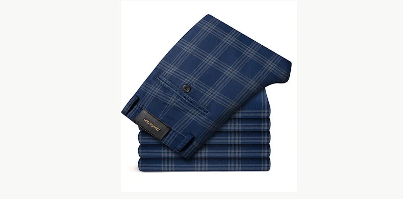 Brand Clothing Mens Casual Pants Fashion Plaid Classic Business Formal Trousers Elastic Straight Social Luxury Suit Pants