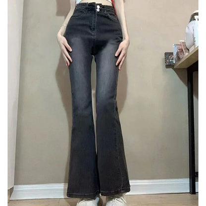 High Waist Elastic Boot Cut Pants Denim Bell Bottom Trousers