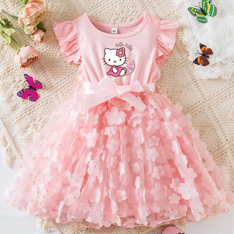 Girls Summer Dress Cartoon Bow Tutu Dress 3D Butterfly Cute Cotton Party Casual Dress for Baby 2-6 Years