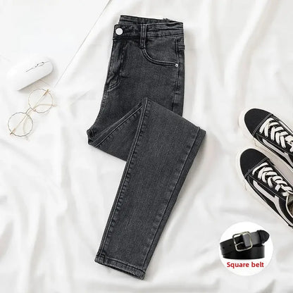 Black Grey Jeans Women's Slimming Cropped Pants