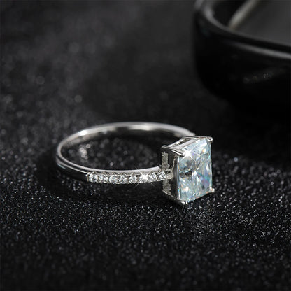 D VVS1 Radiant Moissanite Rings for Women 4 Prong Classic Trendy Fine Engagement Wedding Band GRA Certified 925 Sliver