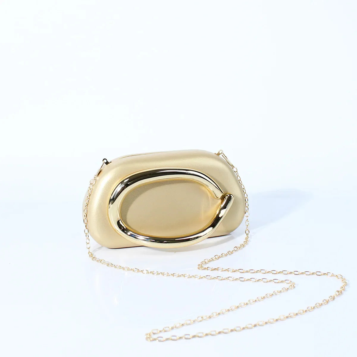 Big Gold Metal Closure Clutch Evening Bags For Women Luxury Designer Handbag And Purse Vintage Oval Box Chain Strap Shoulder