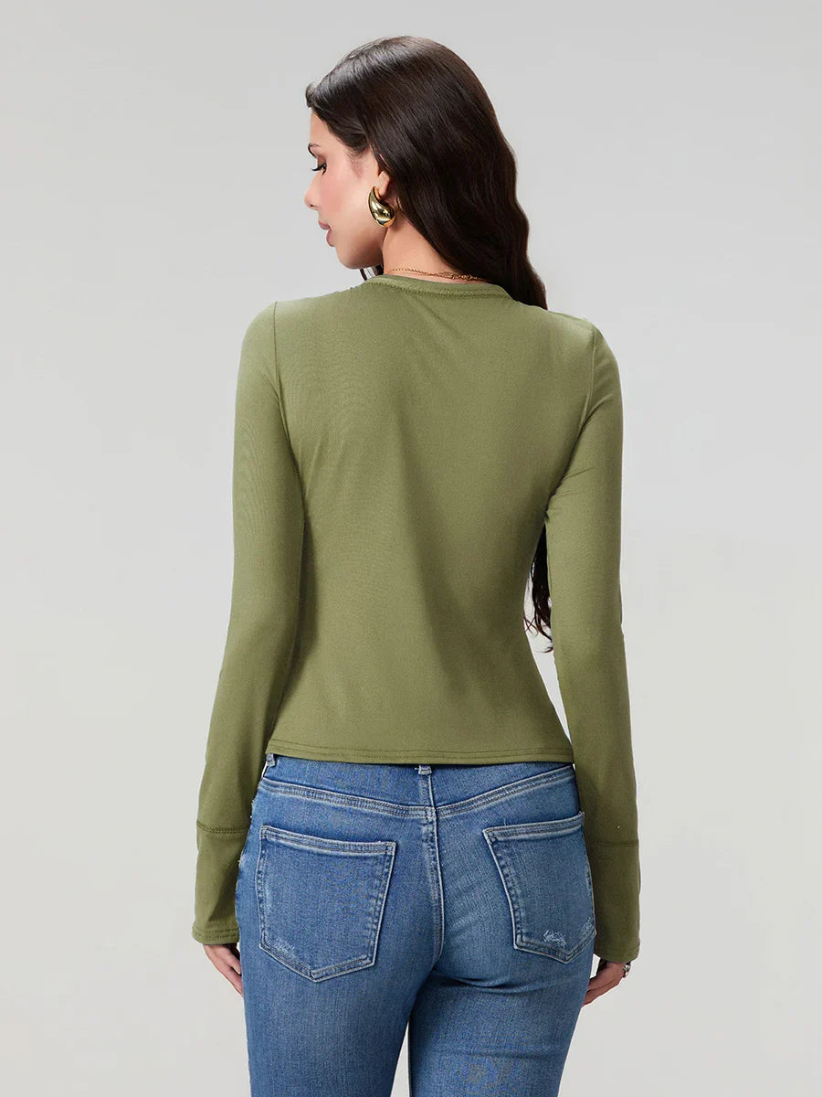 Women y2k Long Sleeve Bodycon T-Shirts Sexy V Neck Low-cut Solid Color Soft Slim Fit Tops Spring Fall Casual Going Out Tee Top