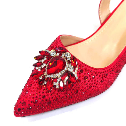 Fashionable Red Color Pointed Top Ladies Shoes Matching Bag Set For Nigerian Women Wedding Party Pump