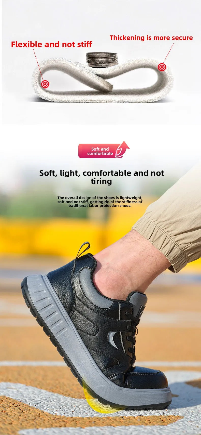 Men's Lightweight Casual Labor Protection Shoes Steel Toe Caps Anti Smashing Anti Piercing Wear-Resistant Work Footwear