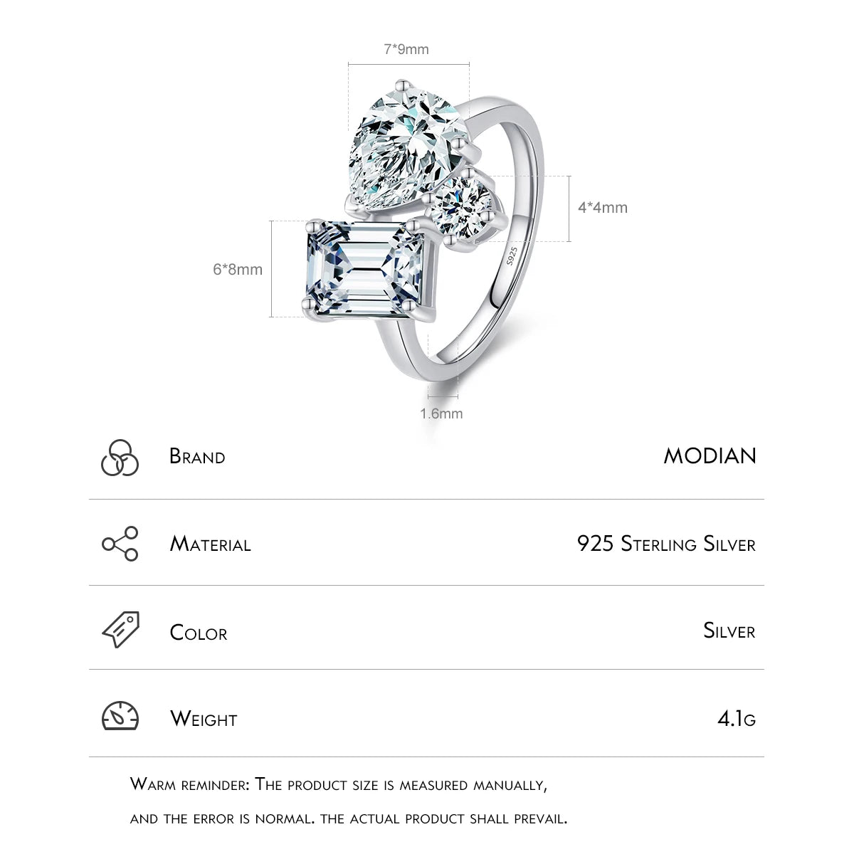 Real 925 Sterling Silver Luxury Geometric Dazzling Emerald Cut Zirconia Ring For Women Classic Wedding Fine Jewelry Gifts