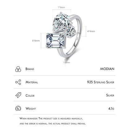 Real 925 Sterling Silver Luxury Geometric Dazzling Emerald Cut Zirconia Ring For Women Classic Wedding Fine Jewelry Gifts