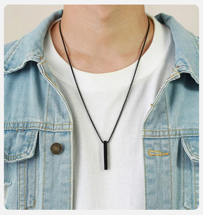 Vnox 5mm Pillar Necklace for Men Women, Stainless Steel 3D Bar Pendant, Minimalist Simple Casual Unisex Neck Collar