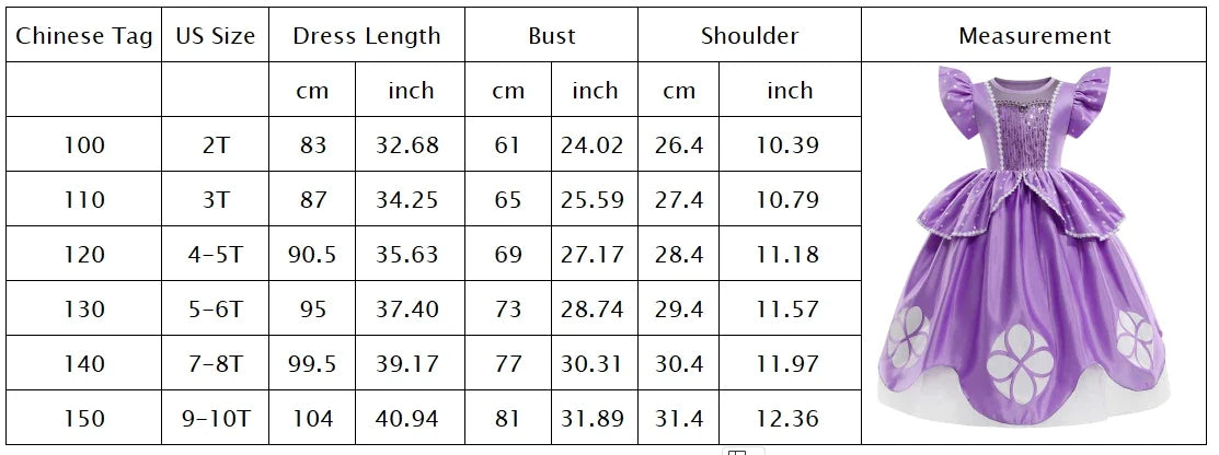 Sofia Princess Dress For Girl Summer Dress Birthday Carnival Party Sophia Sleeve Fluffy Ball Dress + Accessories