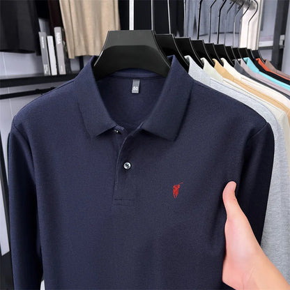 100% Pure Cotton Long Sleeved Men's Polo Shirt Hot Selling Brand Autumn Season Exquisite Pony Embroidery Breathable Top T-shirt