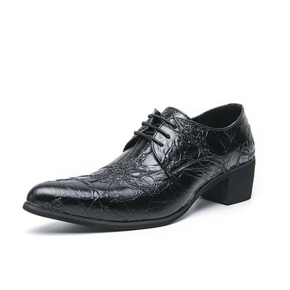 Men High Heeled Lace Up Derby Shoes PU Embossed Fashionable  Comfortable Business Formal Banquet Men Shoes