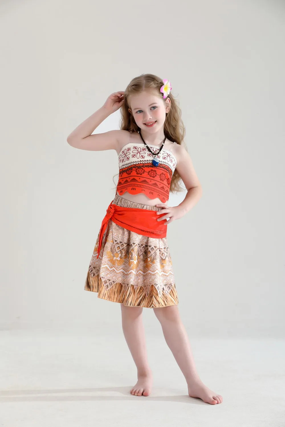 Moana Cosplay Dress For Girl New Little Girl Two Piece Suit Children Geometric Print Clothes Halloween Carnival Outfit Moana