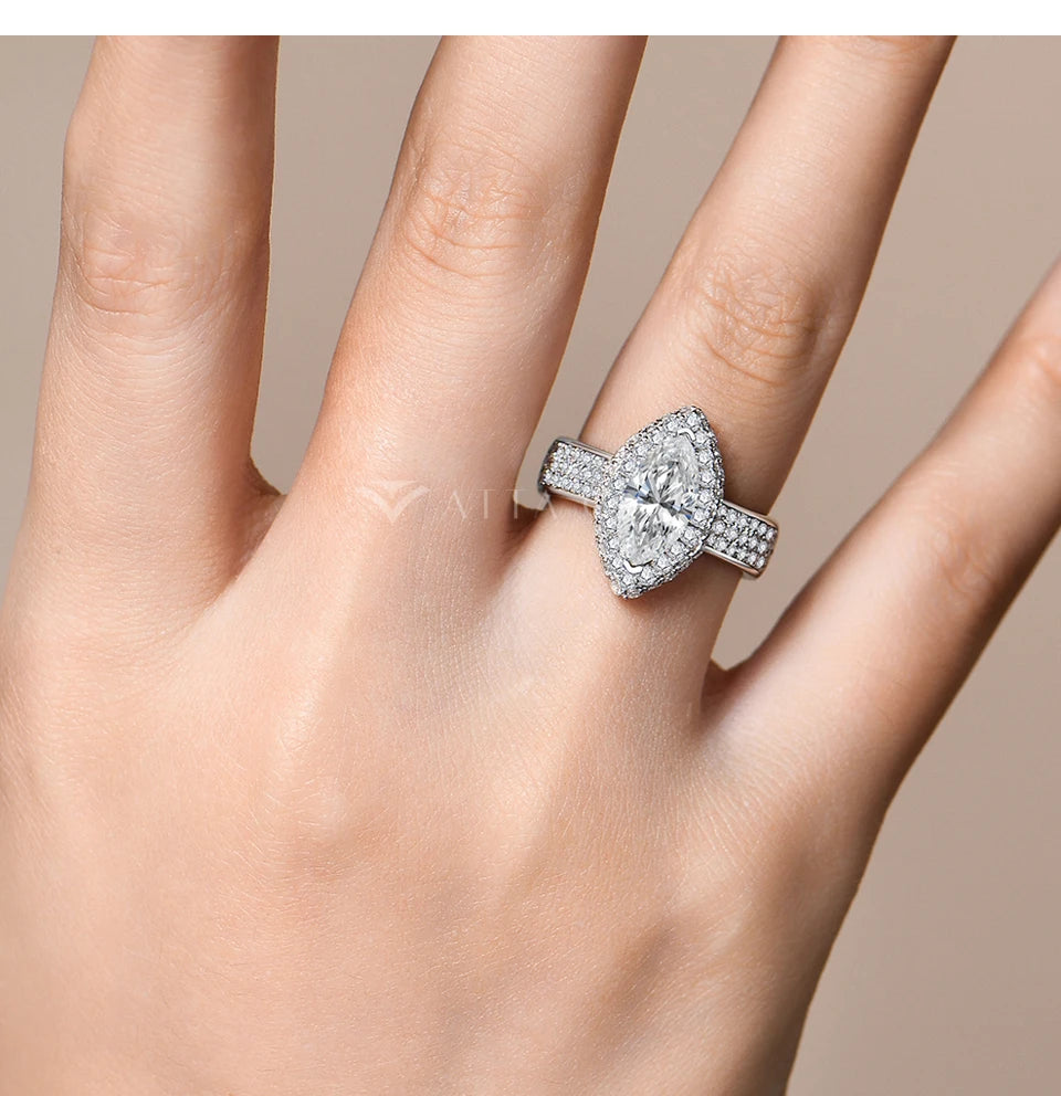Marquise 2CT Moissanite Rings for Women 12*6mm D Color Diamond Real 925 Sterling Silver Luxury Anniversary Jewelry Gift