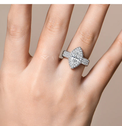 Marquise 2CT Moissanite Rings for Women 12*6mm D Color Diamond Real 925 Sterling Silver Luxury Anniversary Jewelry Gift
