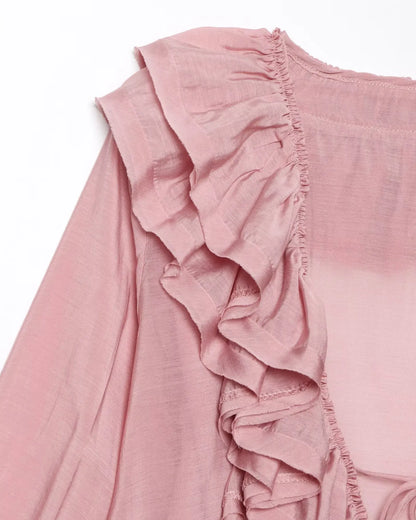 Women Fashion Long Sleeve V Neck Tierred Ruffles Loose Blouse Female Solid Color Casual Shirts Blusas Chic Tops LS6317
