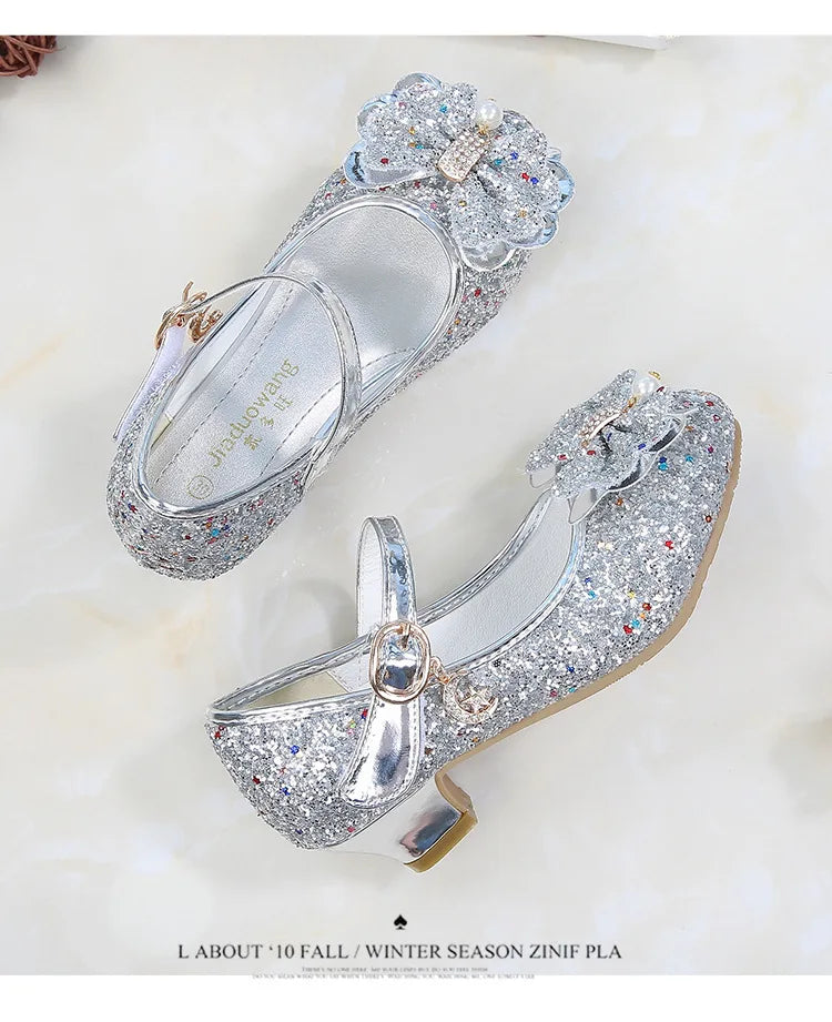 2026 Spring New Children's Shoes  Princess Shoes Girl's Fashion Sandals Crystal Princess Shoes Blue Pink Silver