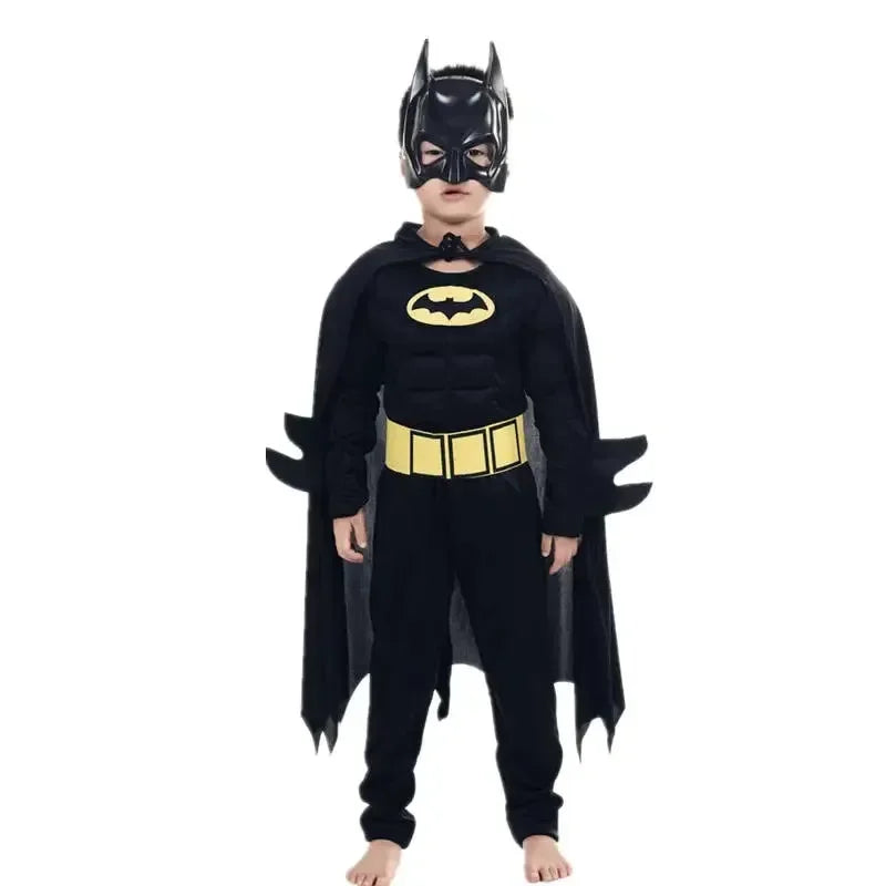 Kids Boys Muscle Costume with Mask Cloak Movie Character Superhero Cosplay Halloween Kids Bat Cosplay Jumpsuit Hero Costume Suit