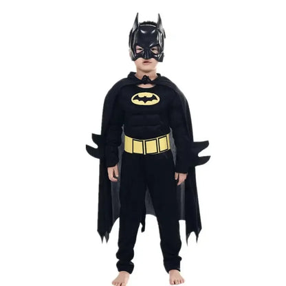 Kids Boys Muscle Costume with Mask Cloak Movie Character Superhero Cosplay Halloween Kids Bat Cosplay Jumpsuit Hero Costume Suit