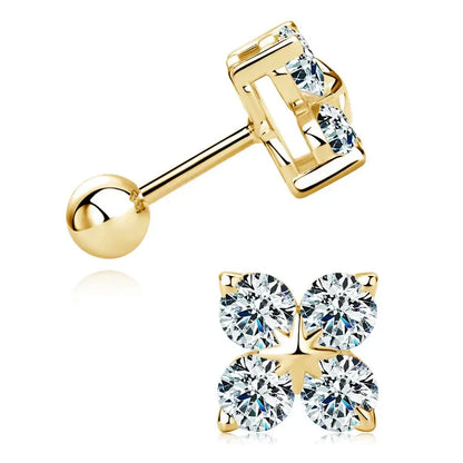 4-Stone Clover 0.8cttw Full D Color Moissanite Screw Earrings for Women Girls S925 Silver 3mm Pass Diamond Test Ear Stud