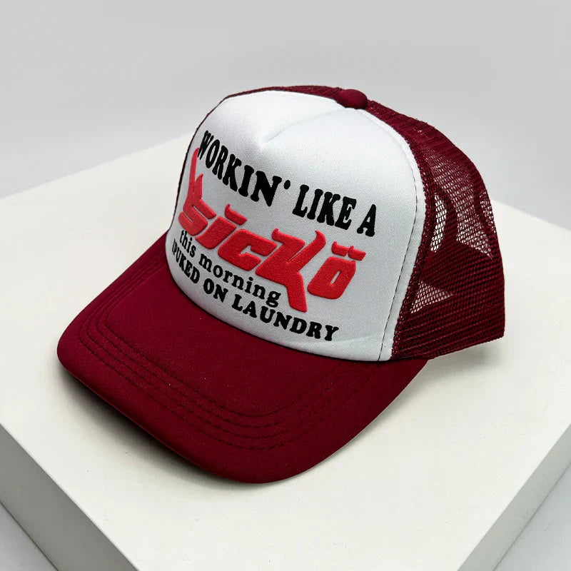 New American Style Men Women Cruise Printed Anime Letter Half Mesh Caps Sunshade Breathable Baseball Hats Versatile Fashion Cute