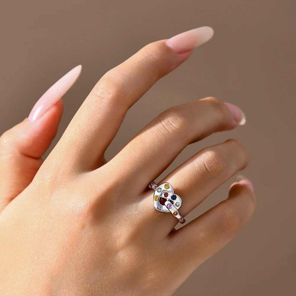 Artificial Stone Love Rings Colorful s925 Sterling Silver 18K Gold For Women Girl Holiday Party Jewelry Mother Day Gift