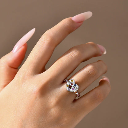 Artificial Stone Love Rings Colorful s925 Sterling Silver 18K Gold For Women Girl Holiday Party Jewelry Mother Day Gift