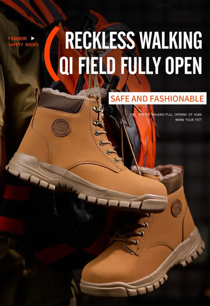 Winter Warm Men's Work Safety Boots Waterproof Rugged Steel Toe Shoes Sneakers Safety Protection Coldproof