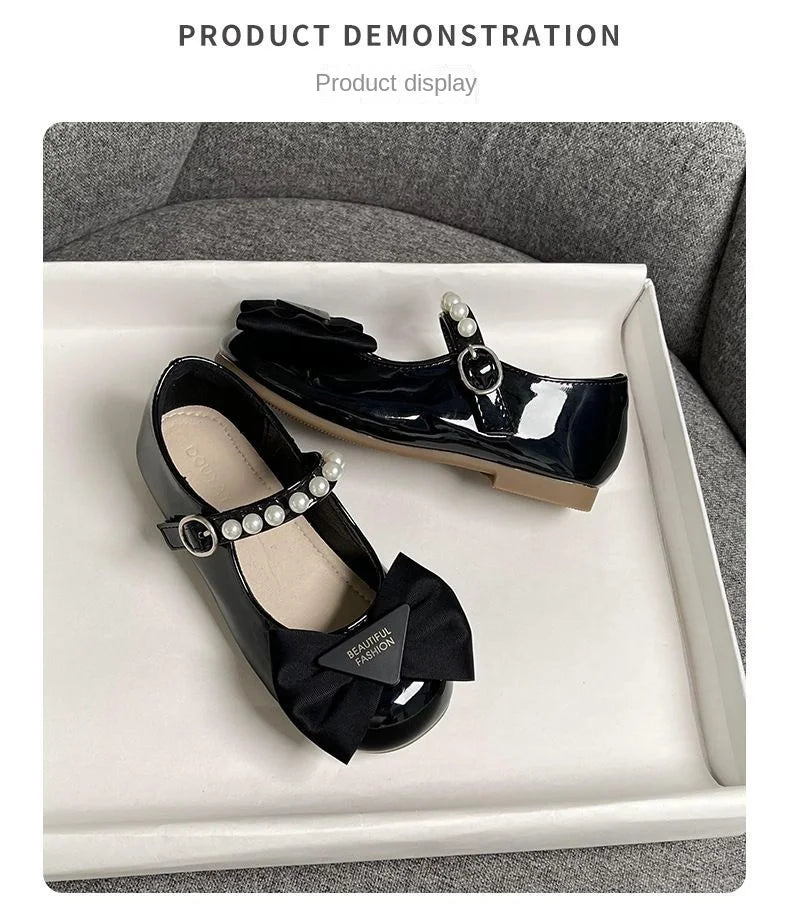 Girls Summer Fashion Princess Shoes Children Pearl Bow Tie Party Shoes Buckle Strap Velcro Sandals Mary Jane Breathable Sandals