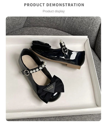 Girls Summer Fashion Princess Shoes Children Pearl Bow Tie Party Shoes Buckle Strap Velcro Sandals Mary Jane Breathable Sandals