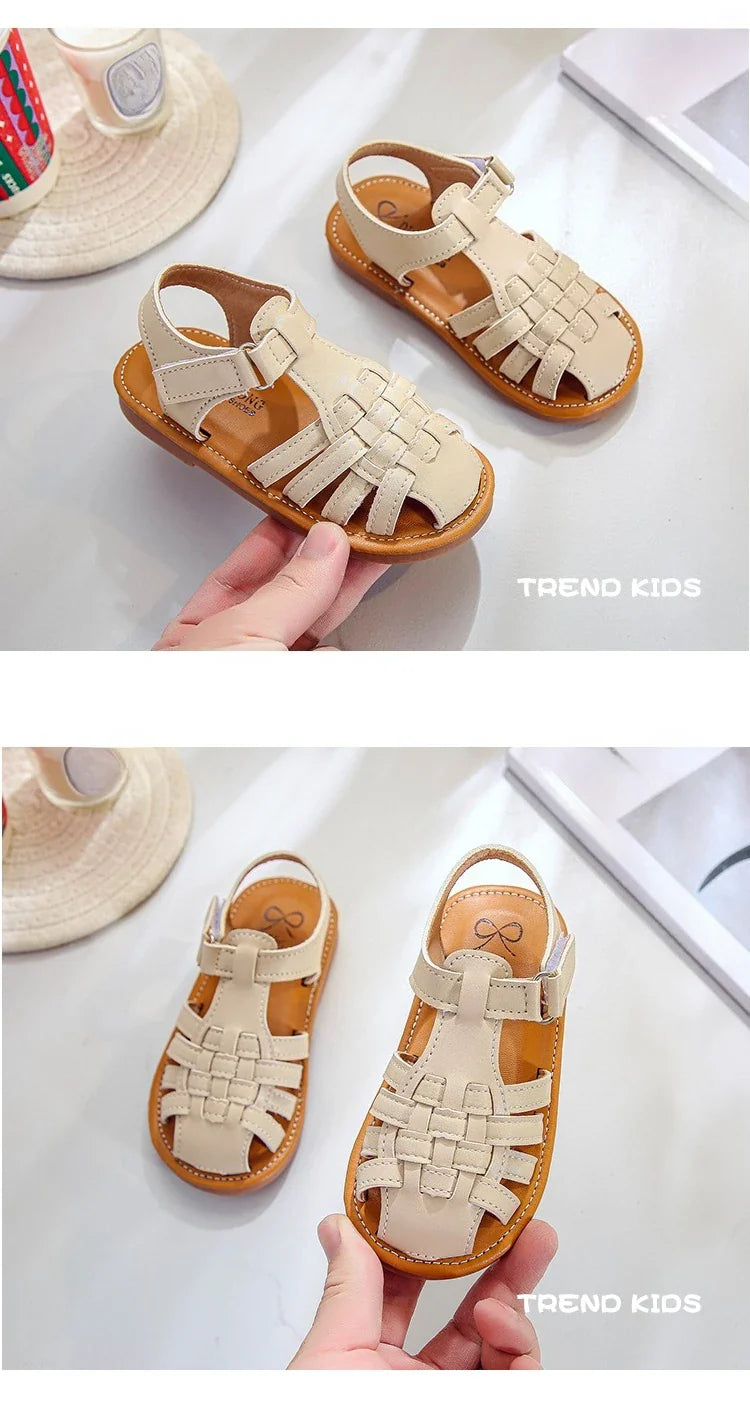 Toddler Sandals for Boys Cut outs Leather Shoes 2026 Summer Brand New Gladiator Sandals Weave Baby Boy Beach Shoes Flats H05096