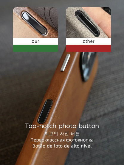 Magnetic Genuine Leather Case for iPhone 17 16 Pro Max 15 14 Compatible with MagSafe Nature Cowhide Retro Phone Cover
