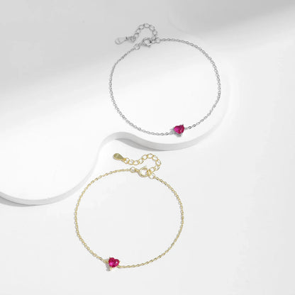 925 Sterling Silver Romantic Rose Red Zirconia Heart  Bracelet Elegant Simple Link Chain For Women Fine Jewelry Gifts