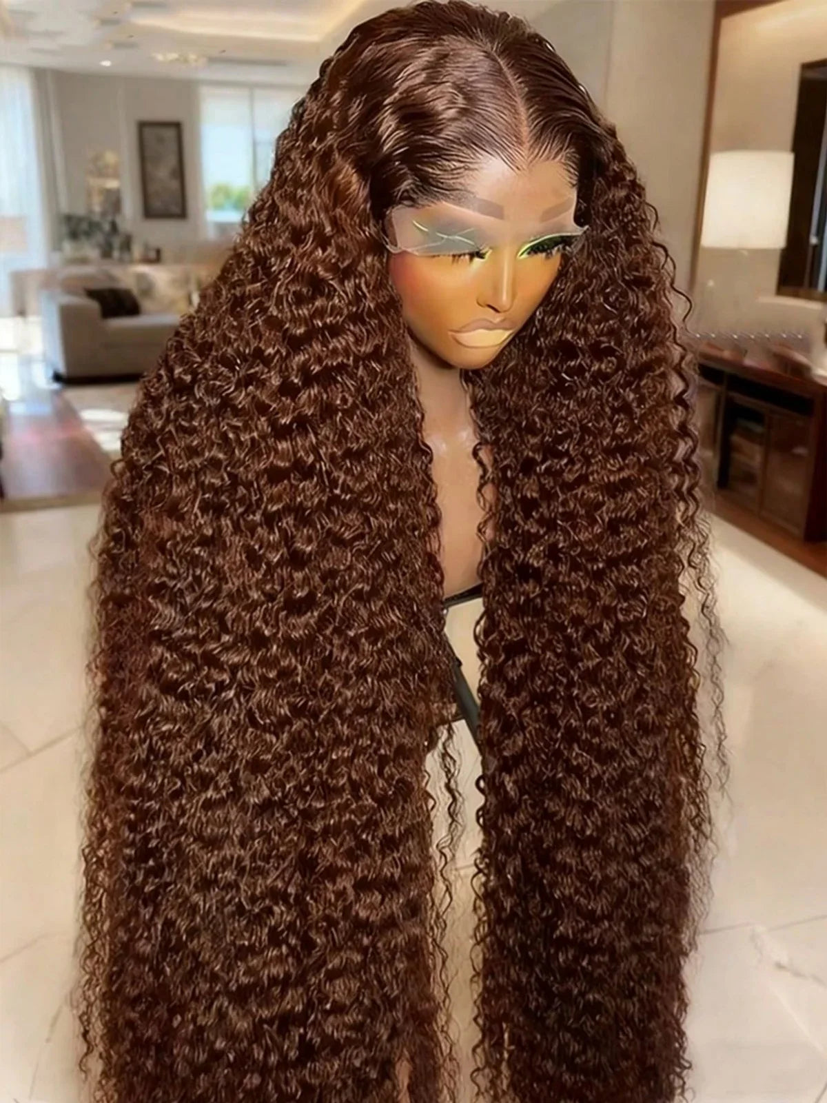 Chocolate Brown 13x4 Human Hair Wigs HD Lace Human Hair Wig 34 Inch Brown Deep Curly Lace Frontal Wigs 13x4 Transparent Lace Wig