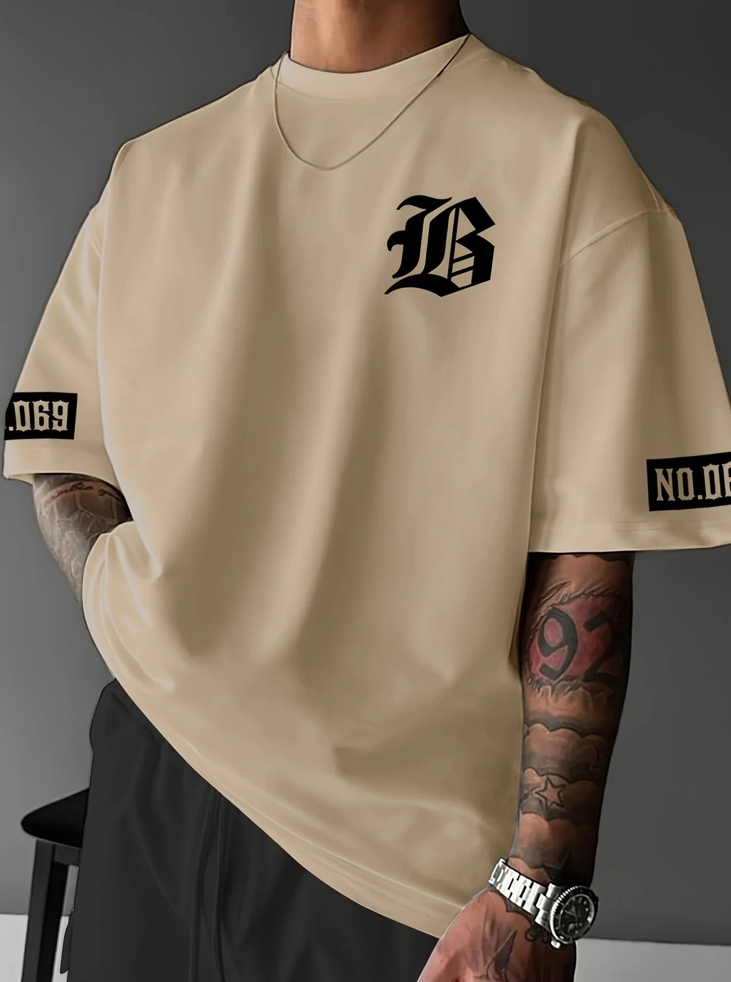 LB Letter Print Casual Graphic T-Shirt Short Sleeve Sports men's T-shirt Unisex Casual Daily Wear Summer Men's Racing T-shirt